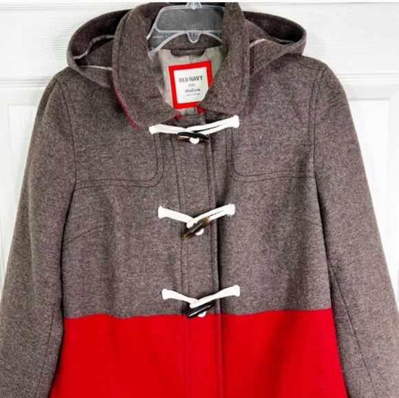Old Navy Wool Blend Colorblock PeaCoat in Brown & Red Women's Size Medium - Picture 4 of 12